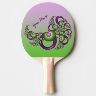 Raquette De Ping Pong Jolis cœurs roses verts modernes fractale Nom