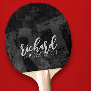 Raquette De Ping Pong Joueur cool Monogramme (nom et initiales) noir vie