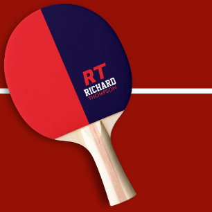 Raquette De Ping Pong Joueur cool Nom du monogramme demi-bleu demi-rouge