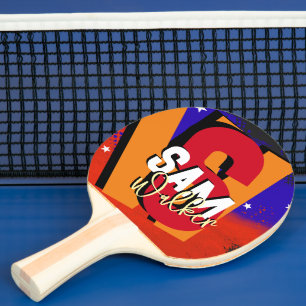 Raquette De Ping Pong Joueur de tennis de table Nom Rouge/Bleu USA