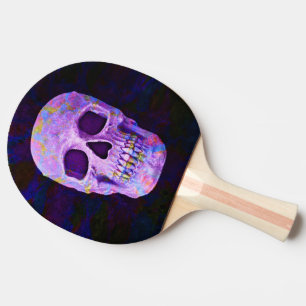 Raquette De Ping Pong Jour De La Tête Du Crâne Du Néon Bleu Mort Gothiqu