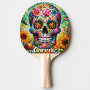 Raquette De Ping Pong Jour du crâne de sucre de la florale morte Personn