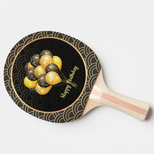 Raquette De Ping Pong Joyeux anniversaire, élégant noir et or, (Côté)