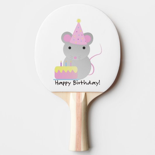 Raquette De Ping Pong Joyeux Anniversaire mignonne Souris de fête (Devant)