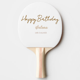 Raquette De Ping Pong joyeux anniversaire nom date marron violet pastel 