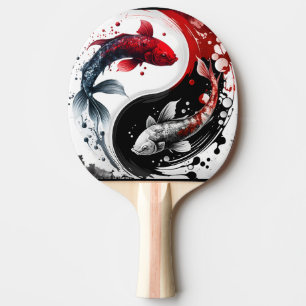 Raquette De Ping Pong Koi Fish Taiji Cercle Japonais Art Noir Et Blanc