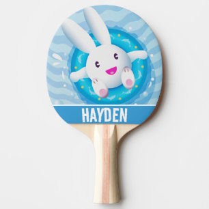 Raquette De Ping Pong Lapin blanc mignon fête personnalisée au bord de l