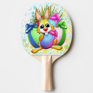 Raquette De Ping Pong Lapin drôle mordant un œuf de Pâques