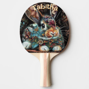 Raquette De Ping Pong Lapin lapin Whimsical Floral Personnalisé