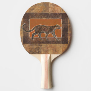 Raquette De Ping Pong Léopard sur l'arrière - plan d'orange et de brun