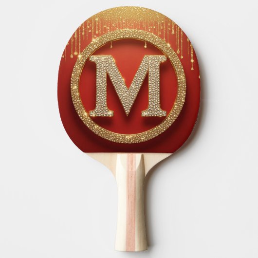 Raquette De Ping Pong Lettre initiale M Monogramme doré pailleté (Devant)