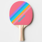 Raquette De Ping Pong Levers de soleil néon rayé des années 80 avec nom (Devant)