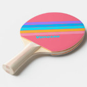 Raquette De Ping Pong Levers de soleil néon rayé des années 80 avec nom (Devant Angle)