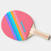 Raquette De Ping Pong Levers de soleil néon rayé des années 80 avec nom (Côté)