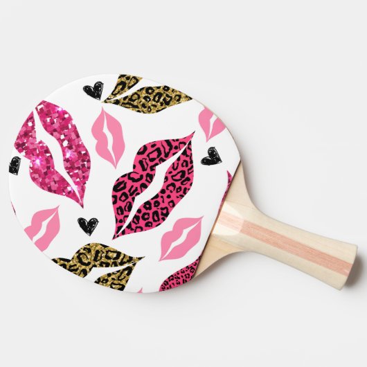 Raquette De Ping Pong Lèvres scintillantes : Motif de mode Leopard (Côté)