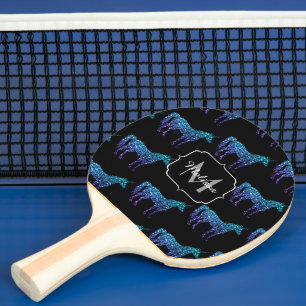 Raquette De Ping Pong Licorne Étincelles motif ombré bleu aqua Monogramm