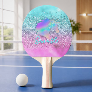 Raquette De Ping Pong Licorne rose aqua chic paillettes glamour monogram
