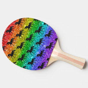 Raquette De Ping Pong Licorne Silhouette Arc-en-ciel Paillettes Fierté L