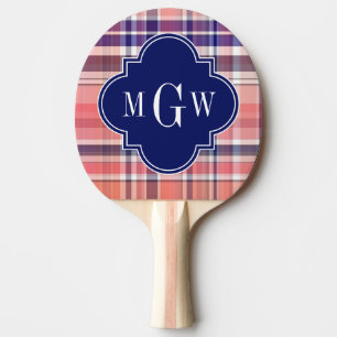 Raquette De Ping Pong Light Coral Navy Whats Preppy Madras Monogramme