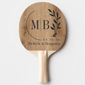 Raquette De Ping Pong Light Teak Wood Leaf Wedding Monogram (Devant)