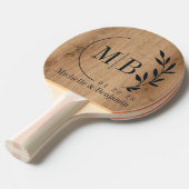 Raquette De Ping Pong Light Teak Wood Leaf Wedding Monogram (Devant Angle)