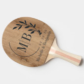 Raquette De Ping Pong Light Teak Wood Leaf Wedding Monogram (Côté)