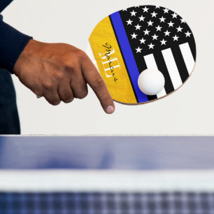Raquette De Ping Pong Ligne Bleue Mince et drapeau de police Monogramme