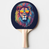 Raquette De Ping Pong Lion Abstrait avec lunettes de soleil (Devant)