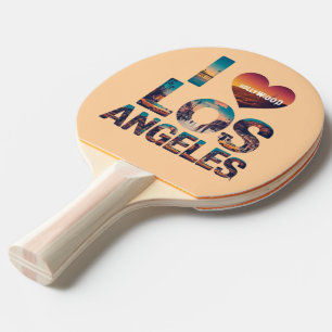 Raquette De Ping Pong Los Angeles Skyline Sunset & Hollywood Typographie