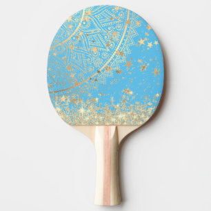 Raquette De Ping Pong Lotus Mandala avec Gold Stars Parties scintillant
