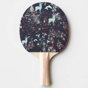 Raquette De Ping Pong Lueur dans le motif tribal de boho foncé de nature