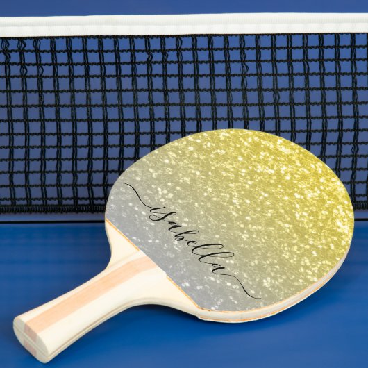 Raquette De Ping Pong Lumière or gris ombre faux étincelles Nom personna (Insitu)