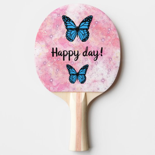 Raquette De Ping Pong Magical blue butterfly pink glitter art (Devant)