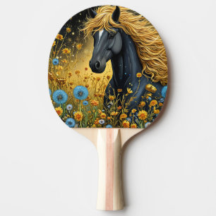 Raquette De Ping Pong Magnifique étalon noir parmi des fleurs sauvages v