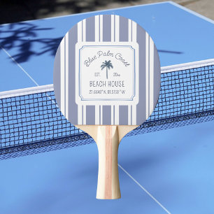 Raquette De Ping Pong Maison de plage à rayures bleues de style ferme cô