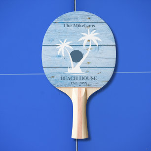 Raquette De Ping Pong Maison de plage en bois bleu marine personnalisée