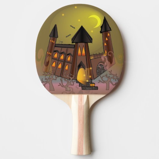 Raquette De Ping Pong Maison de sorcière éffrayante Halloween et château (Devant)