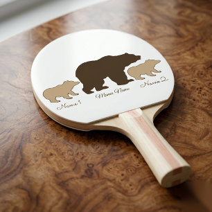 Raquette De Ping Pong Maman Ours Personnalisée Avec 2 Noms d'Enfants Cad