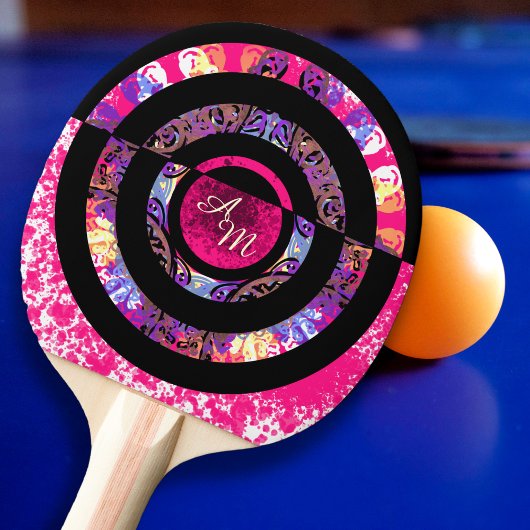 Raquette De Ping Pong Mandala Moderne Monogramme Rose