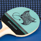 Raquette De Ping Pong Manta Ray on Teal Faux Brushed Metal Monogrammed