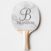 Raquette De Ping Pong Marbre blanc de script personnalisé Monogramme et (Devant)