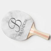 Raquette De Ping Pong Marbre blanc de script personnalisé Monogramme et (Côté)