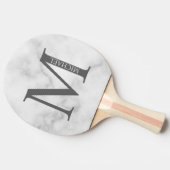 Raquette De Ping Pong Marbre blanc Monogramme personnalisé et nom (Côté)