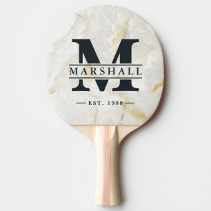 Raquette De Ping Pong Marbre Calacatta Gold avec monogramme et nom en su