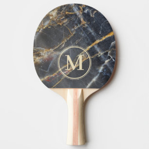 Raquette De Ping Pong Marbre Noir et Or Pierre Monogramme