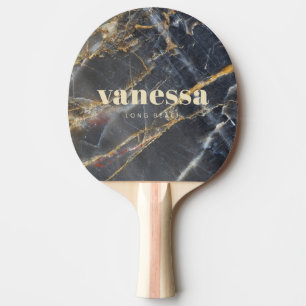Raquette De Ping Pong Marbre Noir & Or Minimaliste Moderne Classique Nom
