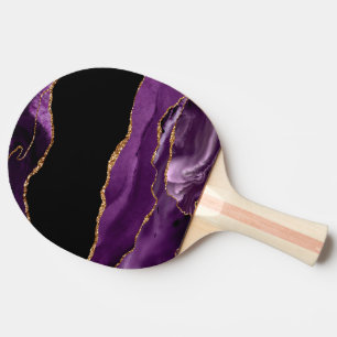 Raquette De Ping Pong Marbre Noir Violet Agate Glam Pailleté Doré