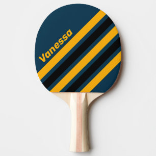 Raquette De Ping Pong Marée rétro éclairée par la lune avec rayures angu