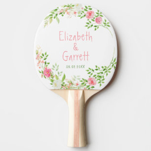 Raquette De Ping Pong Mariage rose blanc de fleurs d'été