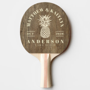 Raquette De Ping Pong Mariage Tropical à l'ananas en bois de hickory
